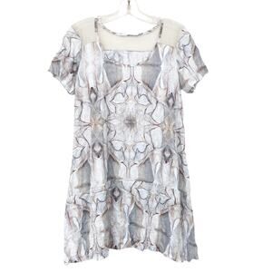 Lauren Vidal Printed Short Sleeve Tunic Shirt Lace Detail Sz M